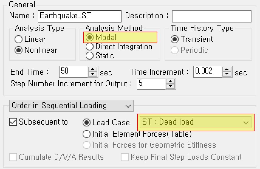 Static load case로 정의한 Dead load